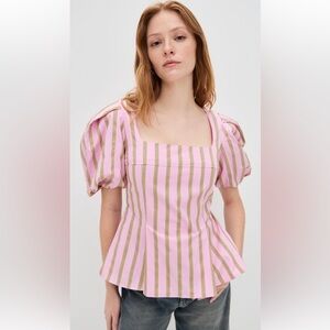 NWT. STINE GOYA Blouson Striped Top, Wallpaper Stripes, XL